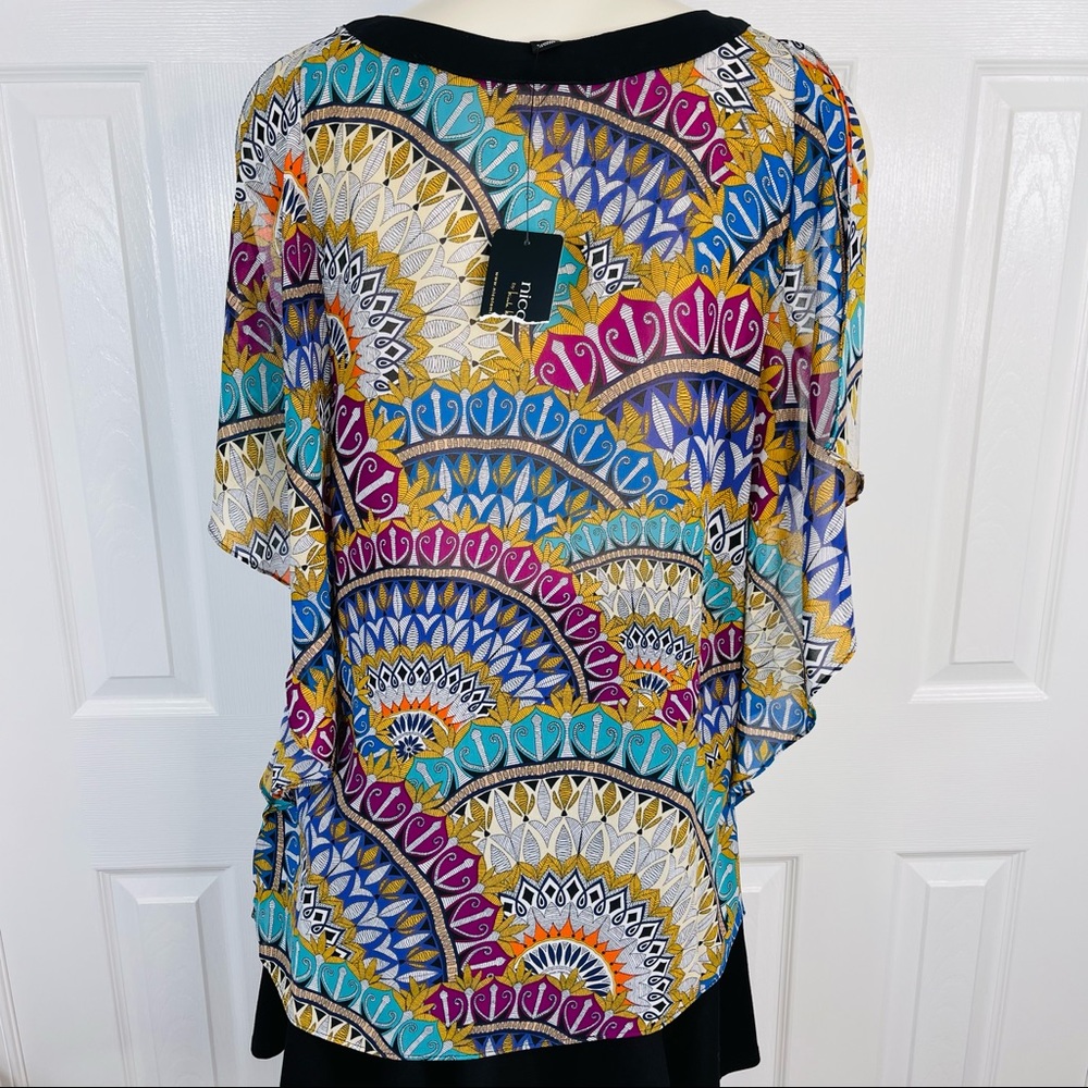NICOLE MILLER dress blouse vibrant belted top Flowy boho sleeveless black XS - Picture 3 of 10